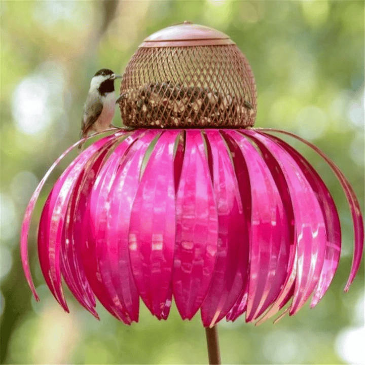 Decorative Bird Feeder House for Garden – Metal Flower Design and Durable