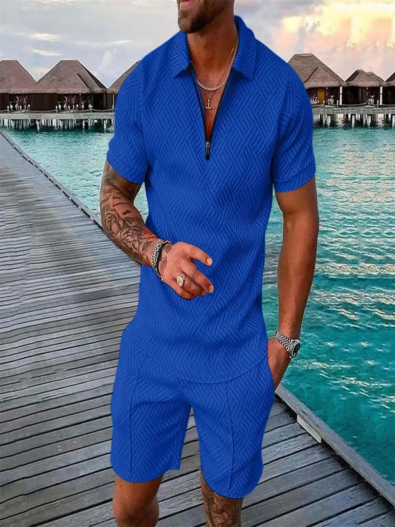 Geometric Men's Summer Set with Polo and Shorts