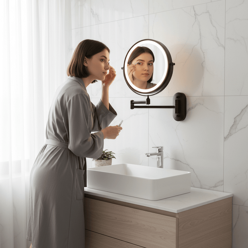 MAGNIFILUX – Miroir grossissant LED avec éclairage réglable et batterie rechargeable