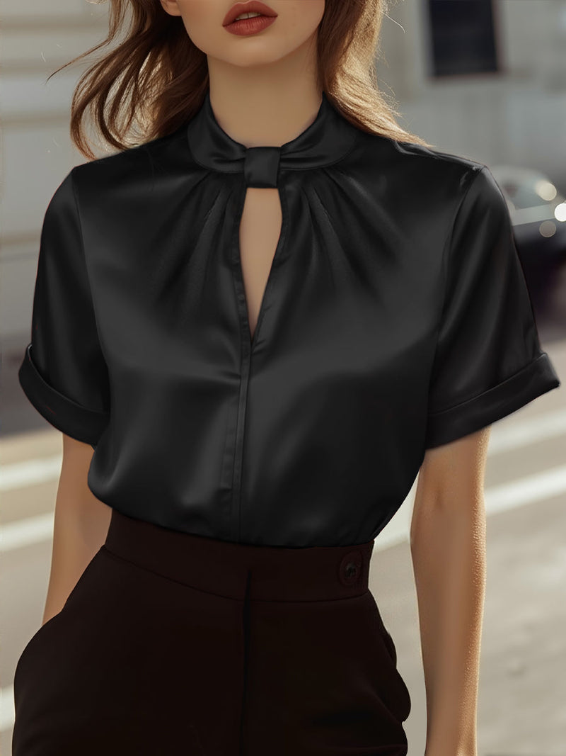 Elegant Satin Ladies' Blouse with Keyhole Neckline – Timeless and Refined