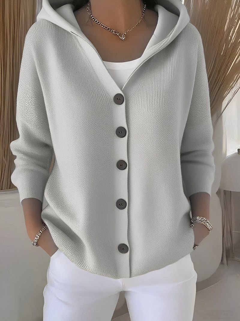 Knitted Women's Cardigan with Hood and Buttons for a Comfortable Casual Look