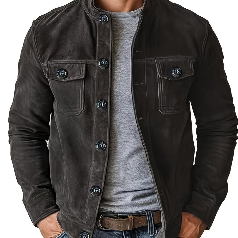Men's Casual Jacket with Buttons and Stand-Up Collar – Vintage Work Jacket for Spring and Autumn