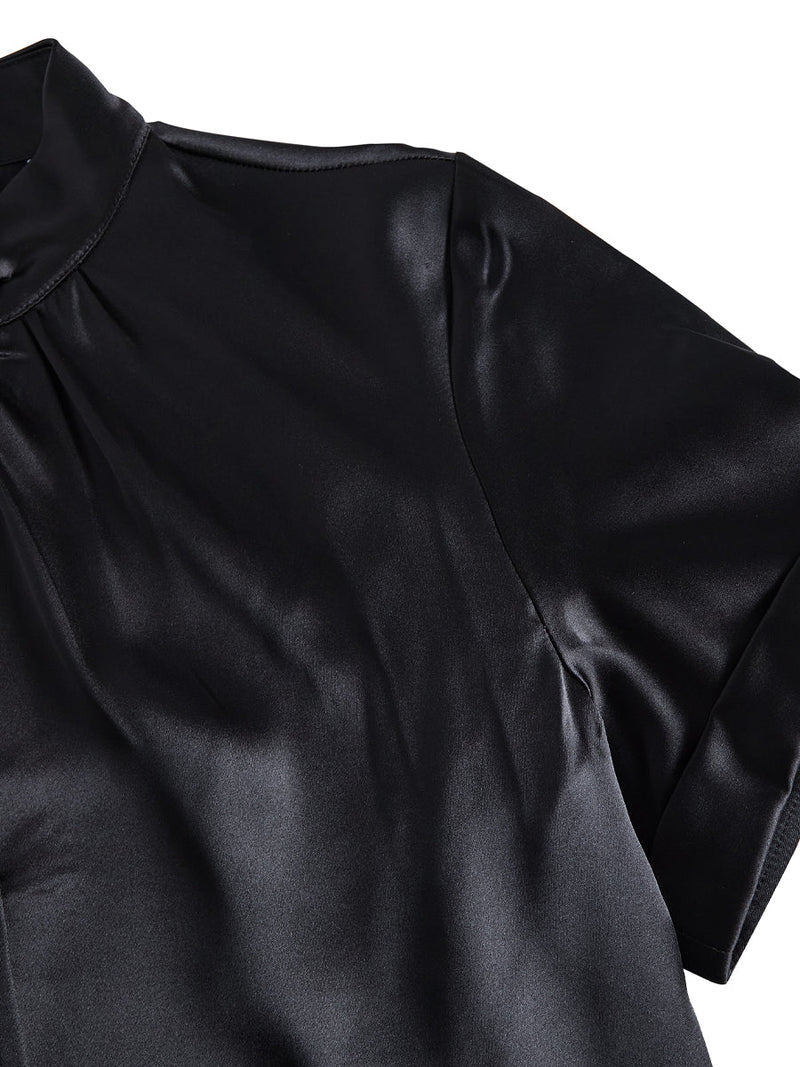Elegant Satin Ladies' Blouse with Keyhole Neckline – Timeless and Refined