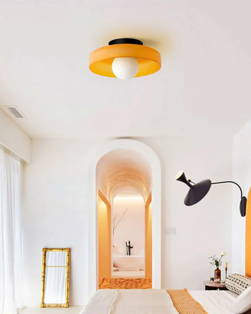 Sculptural Glass Wall Sconce with Central Globe Light & Circular Shade