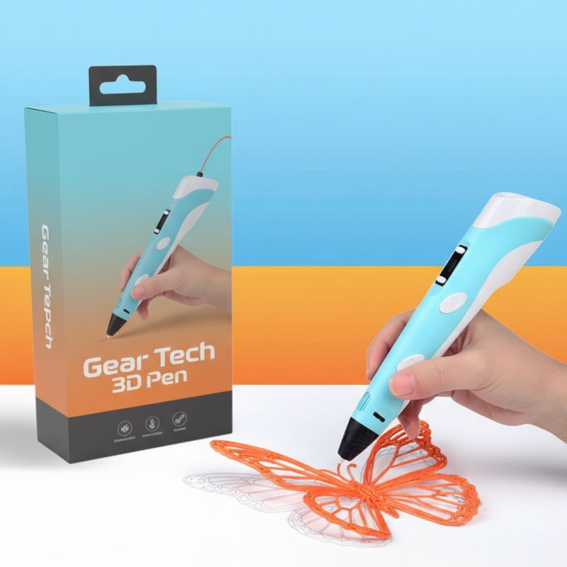 Geartech 3D Printing Pen with Adjustable Speed & 50 m Colour Filament Set
