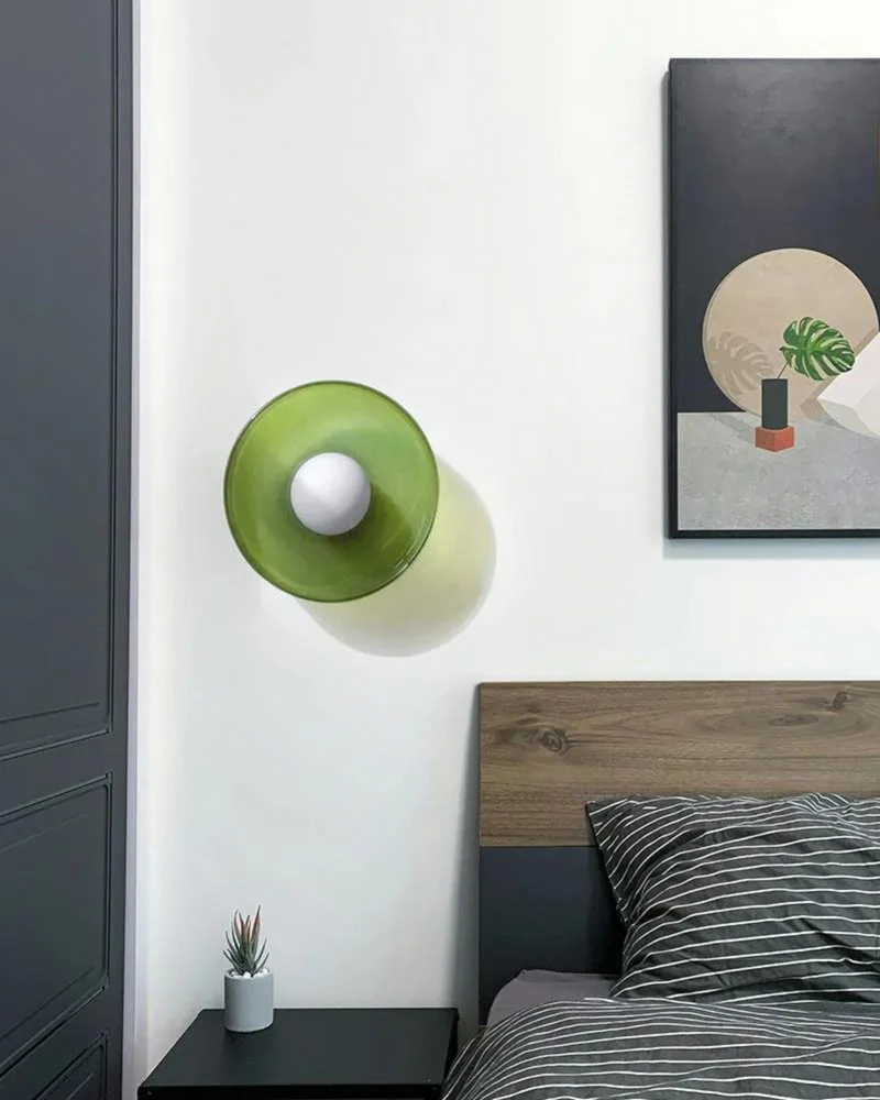 Sculptural Glass Wall Sconce with Central Globe Light & Circular Shade