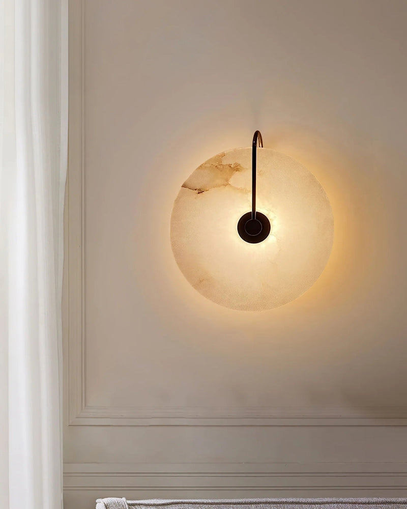Alabaster LED Wall Lamp with Circular Stone Shade & Warm Ambient Light