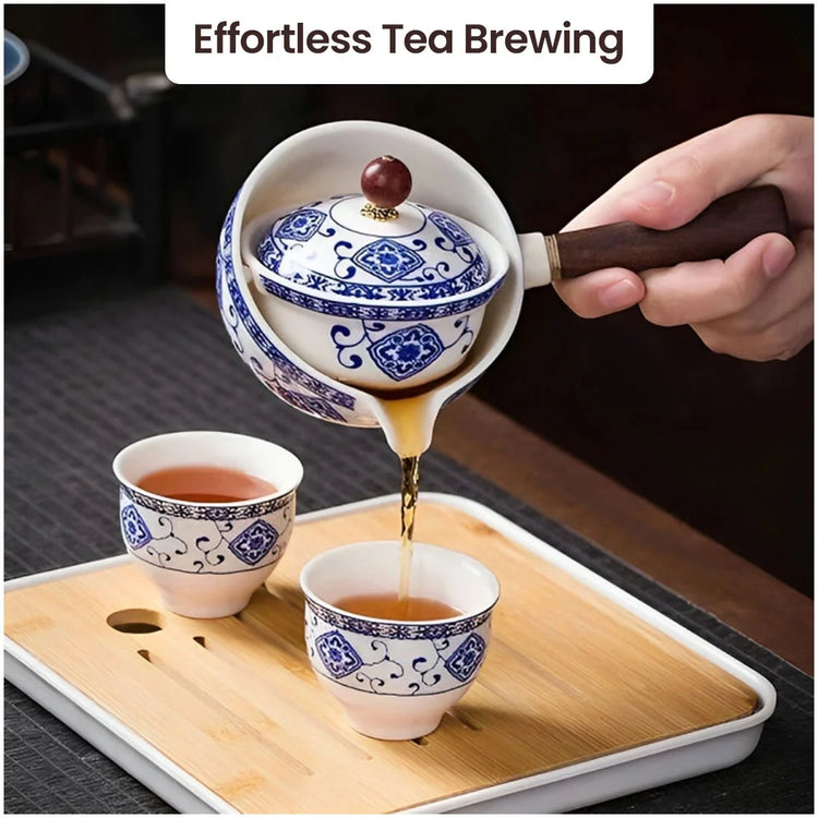 Porcelain Gongfu Tea Set with Wooden Side Handle & Fitted Lid