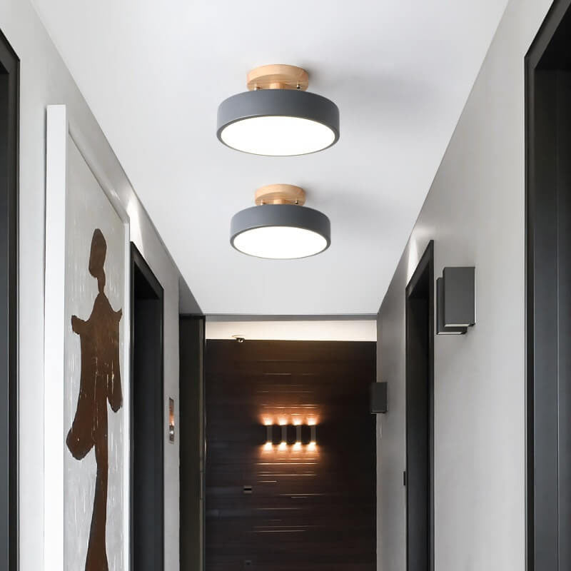 Round Wood LED Semi-Flush Ceiling Light