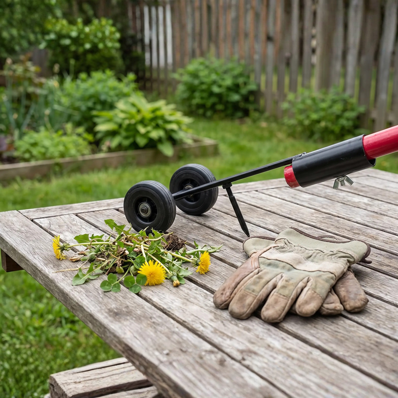 Manual Garden Weeder with Double Hook and Wheels