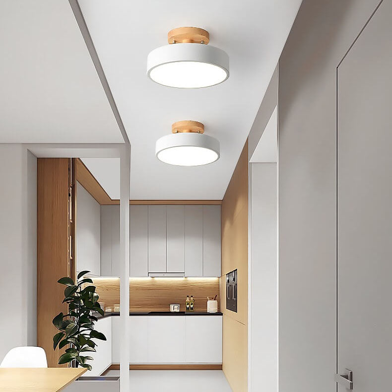 Round Wood LED Semi-Flush Ceiling Light