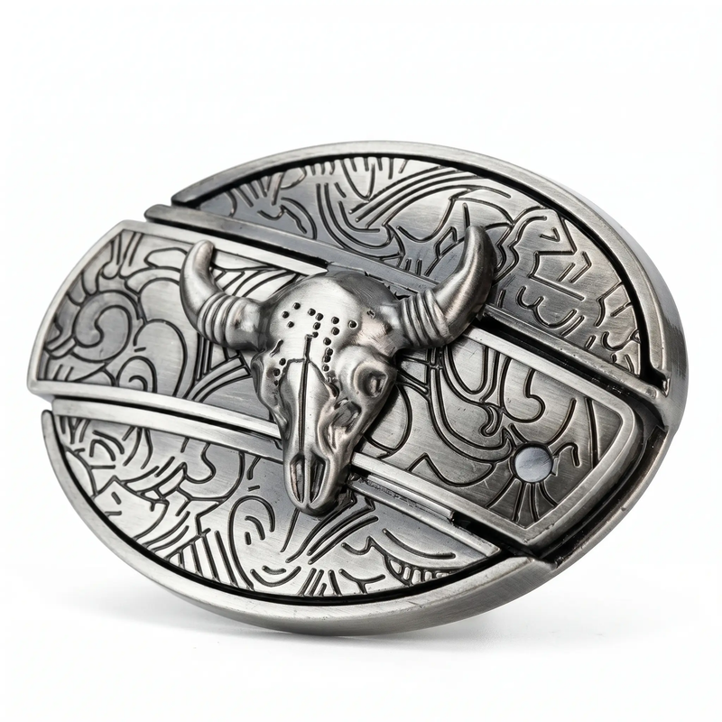 Western Oval Belt Buckle with Decorative Motif