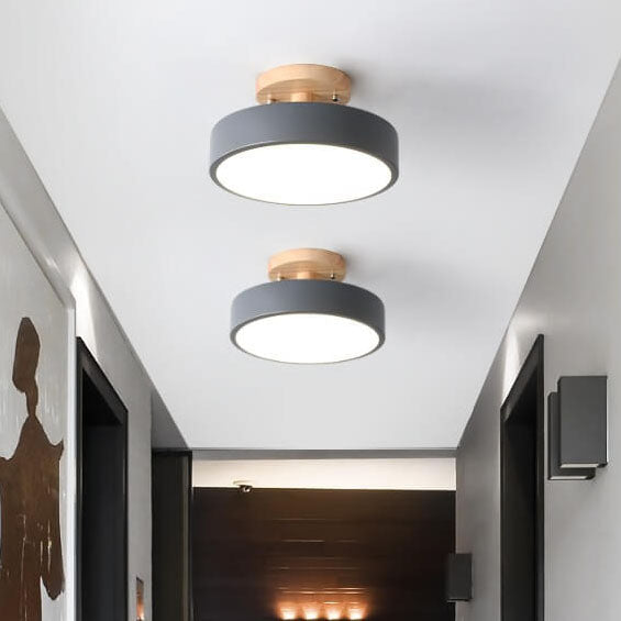 Round Wood LED Semi-Flush Ceiling Light