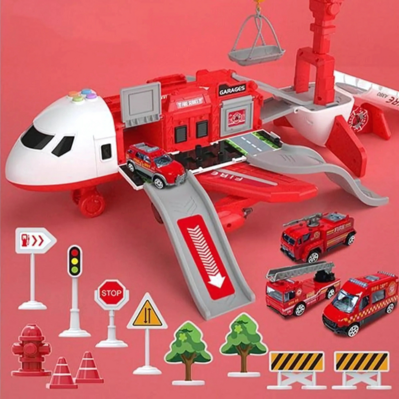 Transformable Airplane Playset with Storage & Mini Vehicles
