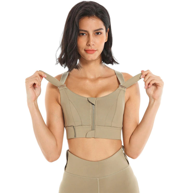 Women's Adjustable Zip-Front Sports Bra for High-Intensity Training