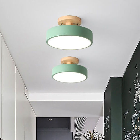 Round Wood LED Semi-Flush Ceiling Light