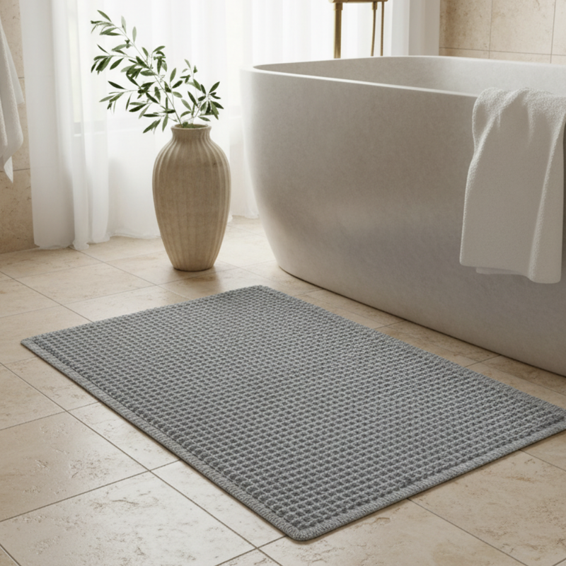 Waffle Bath Mat with Absorbent Microfibre and Non-Slip Backing