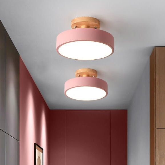 Round Wood LED Semi-Flush Ceiling Light