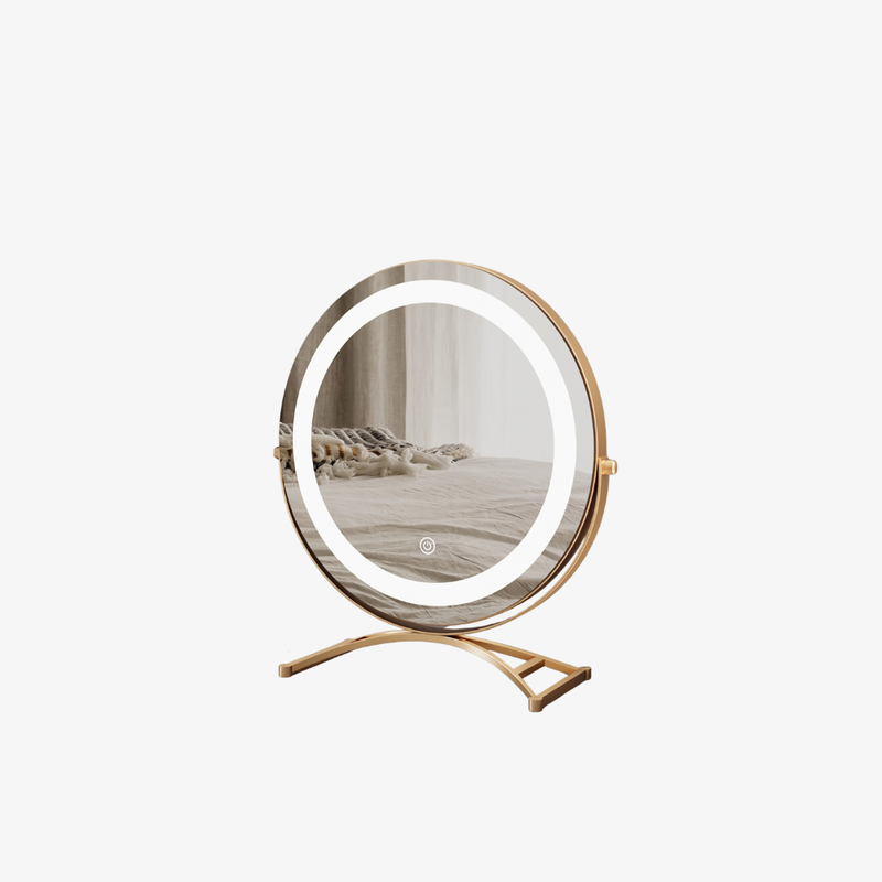 Round LED Make-Up Mirror with Touch Dimming and Rotating Metal Stand