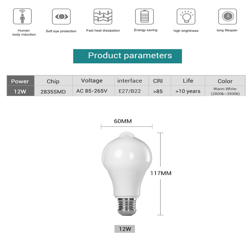 E27 Motion Sensor LED Bulb for Automatic Indoor and Outdoor Lighting