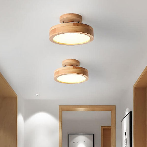 Round Wood LED Semi-Flush Ceiling Light