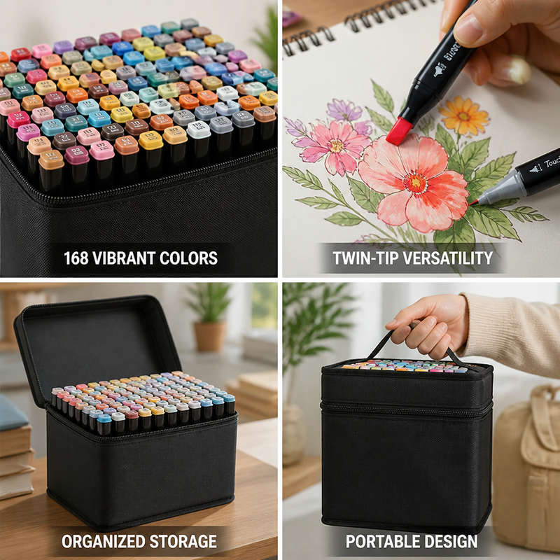 168 Colour Dual Tip Alcohol Marker Set