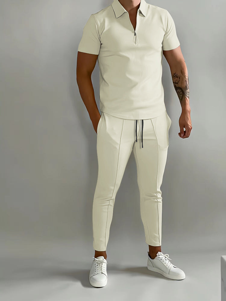Men's Summer Set with Polo and Jogging Trousers in Polyester