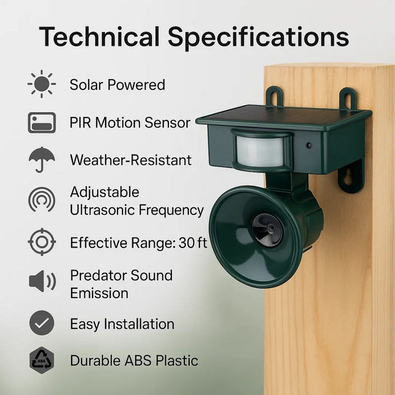 Outdoor Motion Sensor Bird Repeller with Adjustable Sound Modes