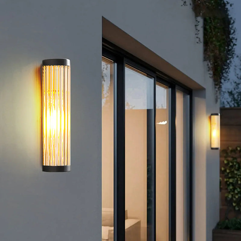 Semi-Cylinder Outdoor Wall Light with Ribbed Glass Shade