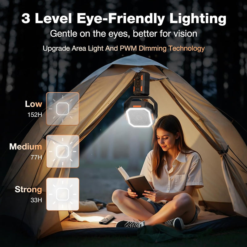 Rechargeable Camping Fan with Tripod & LED Lantern
