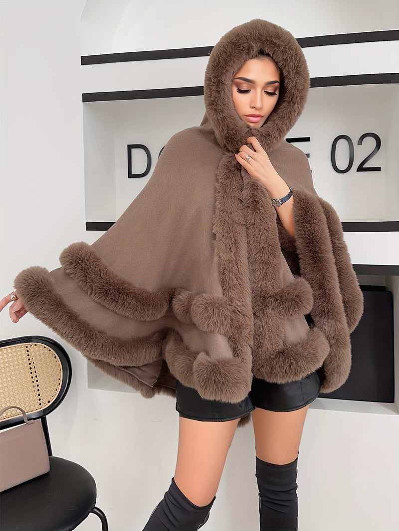 Hooded Cape for Women with Faux Fur Trim and a Tiered Hem