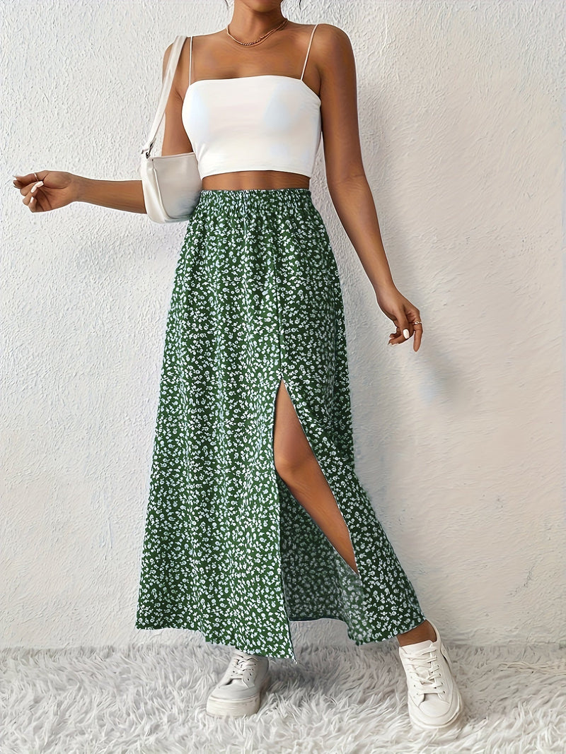 Elegant Summer Maxi Skirt with Floral Print and Airy Split for Women