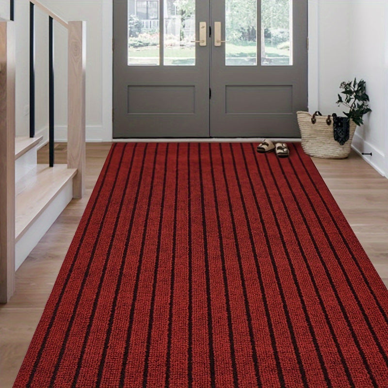 Ribbed Hallway Runner Rug with Rubber Backing and Low Pile Finish