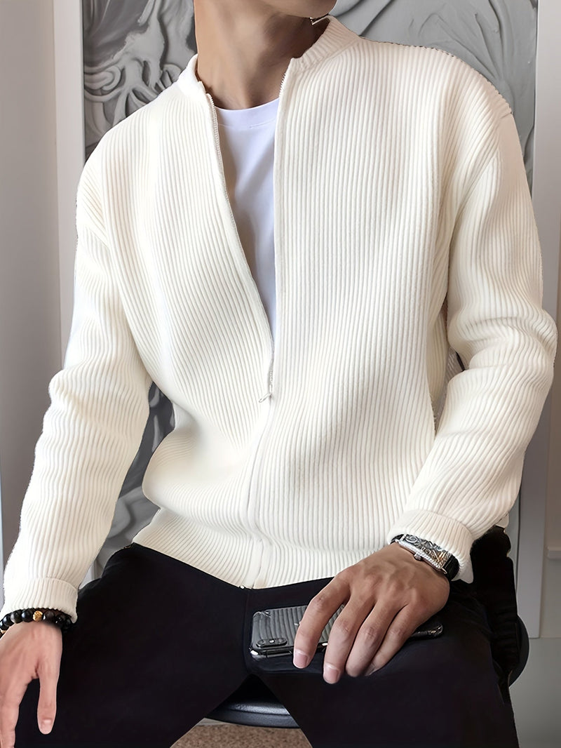 Men's Ribbed Zip-Up Cardigan – Relaxed Fit for Autumn and Winter