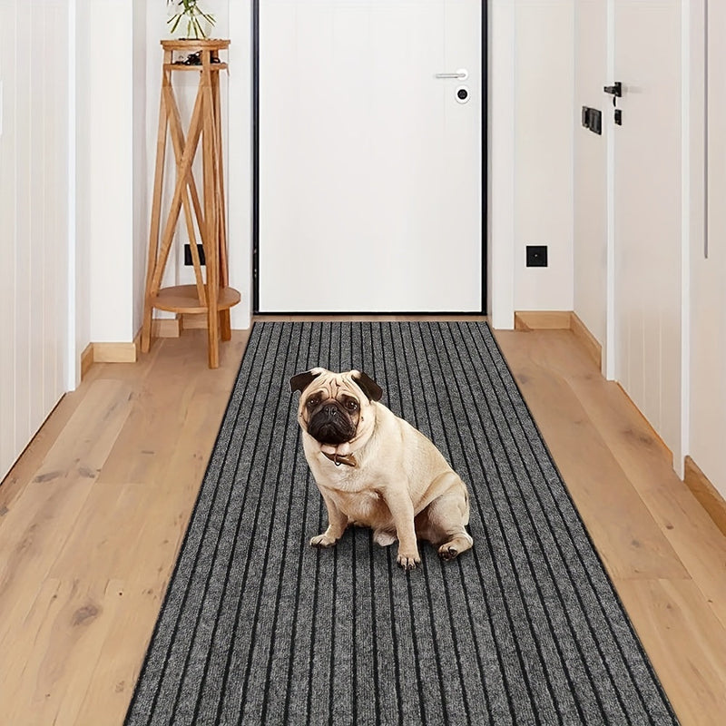 Ribbed Hallway Runner Rug with Rubber Backing and Low Pile Finish