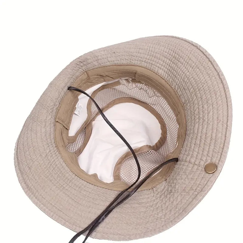 Sun Hat with Wide Brim, Mesh Panels and Adjustable Chin Cord