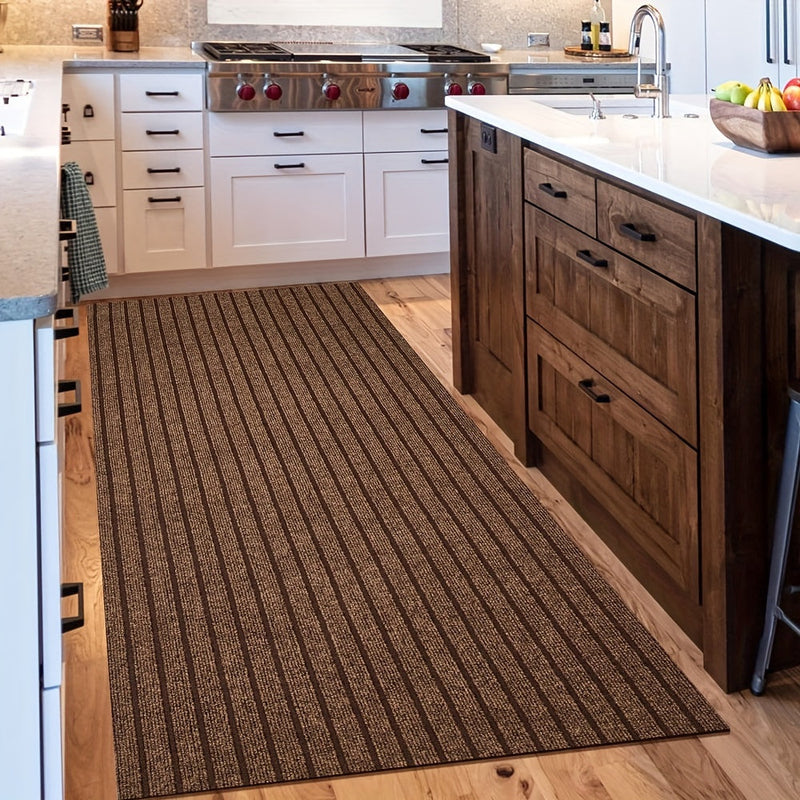 Ribbed Hallway Runner Rug with Rubber Backing and Low Pile Finish