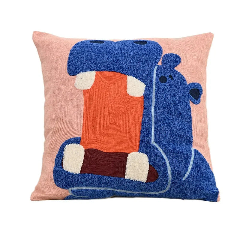 Nordic Embroidered Animal Cushion Cover with Textured Design