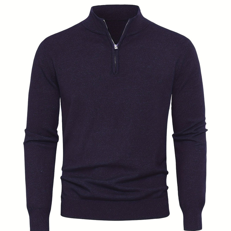Men's Knitted Jumper with Half Zip – Warm High-Neck Style for Autumn and Winter