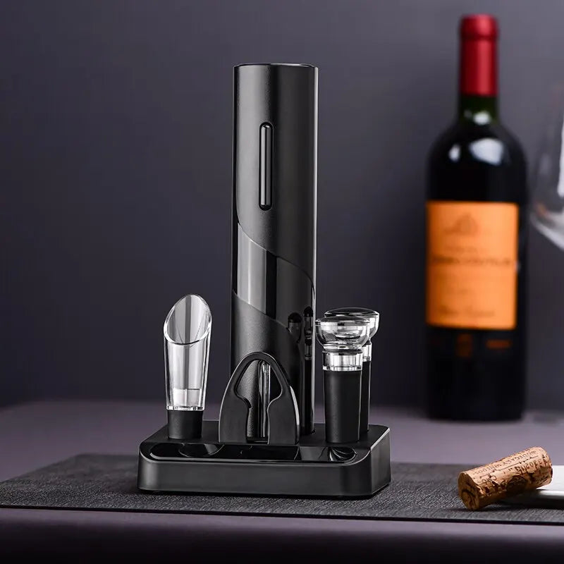 Rechargeable Electric Wine Opener Set with Charging Stand and Accessories