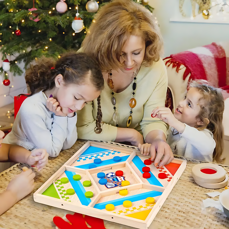 2-in-1 Wooden Chinese Checkers & Ludo Board Game