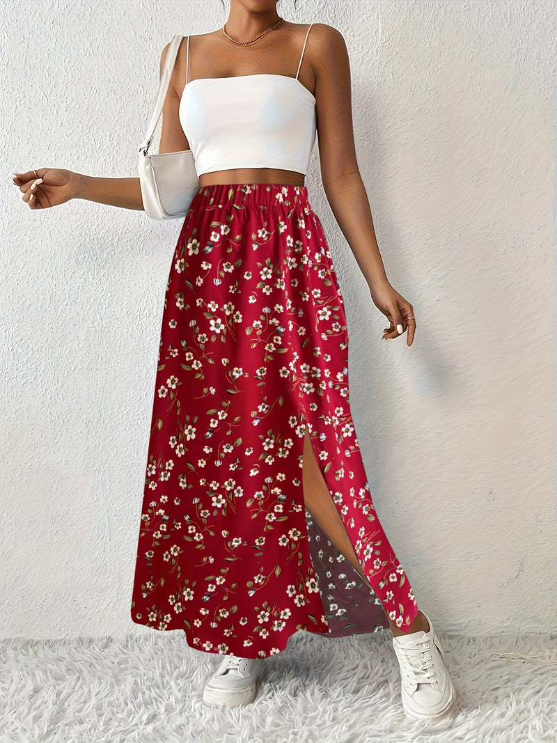 Elegant Summer Maxi Skirt with Floral Print and Airy Split for Women