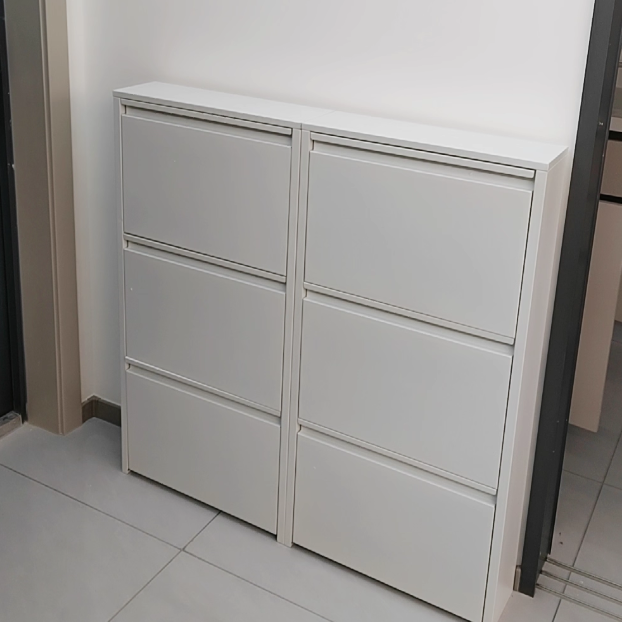 Slim Steel Shoe Cabinet with Flip-Drawer Storage