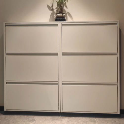 Slim Steel Shoe Cabinet with Flip-Drawer Storage