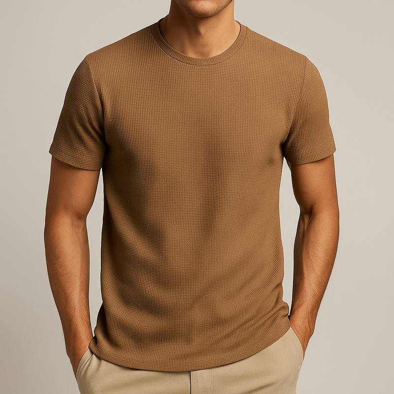Men's T-Shirt with Waffle Texture and Breathable Comfort for Warm Days