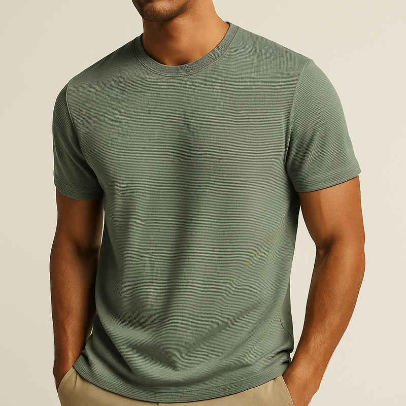Men's T-Shirt with Waffle Texture and Breathable Comfort for Warm Days