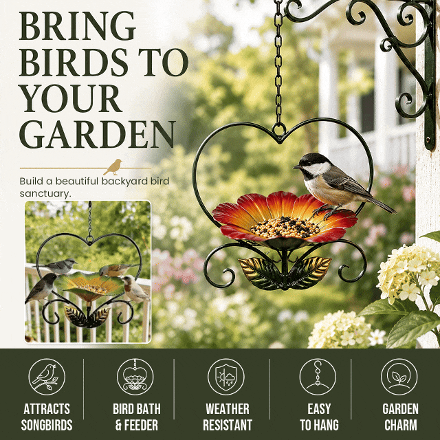 2-in-1 Hanging Metal Bird Bath & Feeder with Flower-Shaped Basin