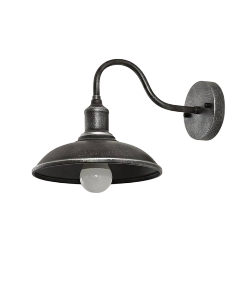 Vintage Metal Wall Sconce with Curved Arm & Wide Dome Shade