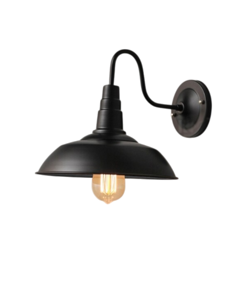 Vintage Metal Wall Sconce with Curved Arm & Wide Dome Shade