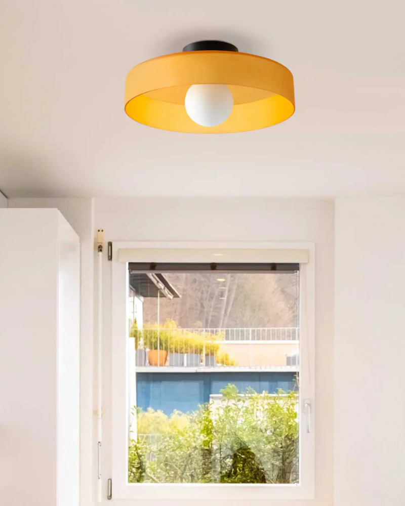 Sculptural Glass Wall Sconce with Central Globe Light & Circular Shade